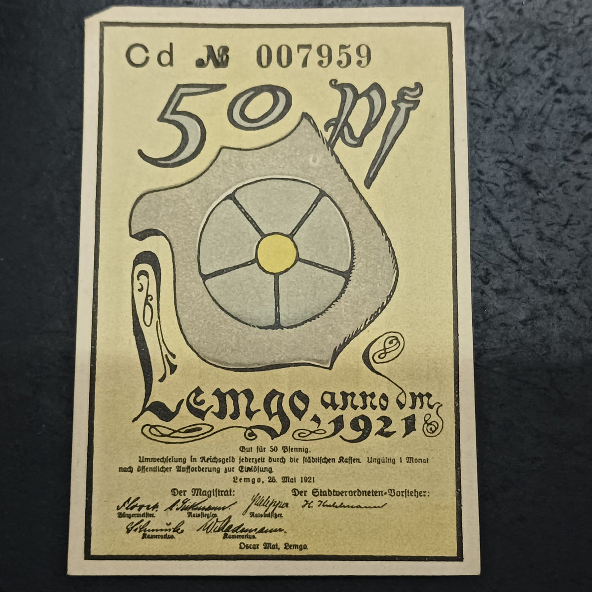 50 Pfennigs 1921 - City of Lemgo (Federal state of Lippe) - German Notgeld (Ref: AUC2092)