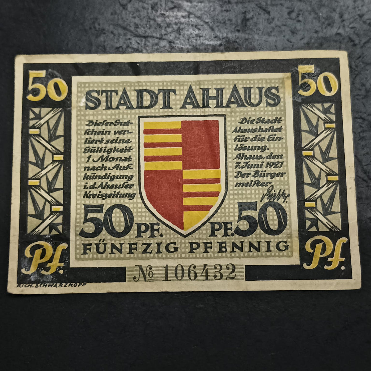 50 Pfennigs 1921 - City of Ahaus (Prussian province of Westphalia) - German Notgeld (Ref: AUc2095)