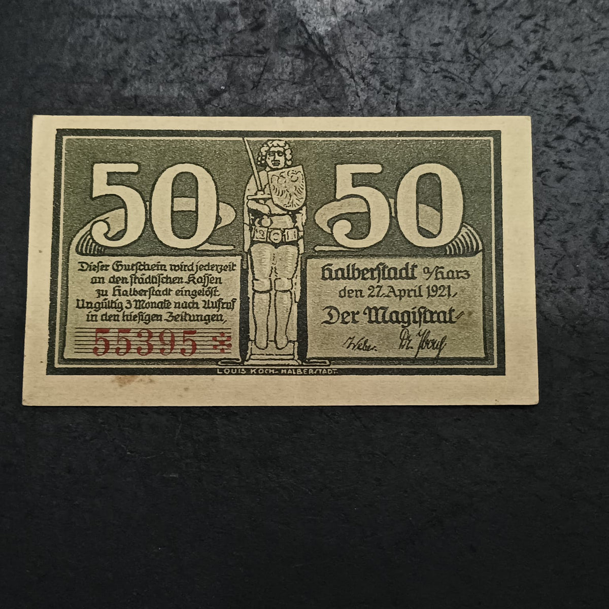 50 Pfennigs 1921 - City of Halberstadt (notgeld) (Prussian province of Saxony)- German Notgeld (Ref: AUC2094)