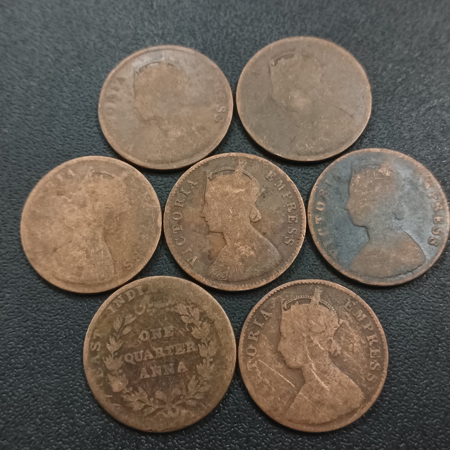 Lot of 7 Different Years 1/4 Anna (1 EIC + 6 Victoria) - (Ref : AUC0700)