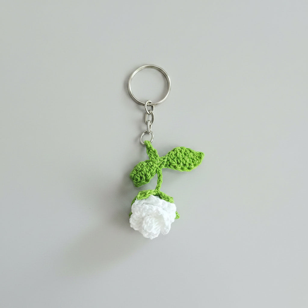 Crochet Keychain - White Rose