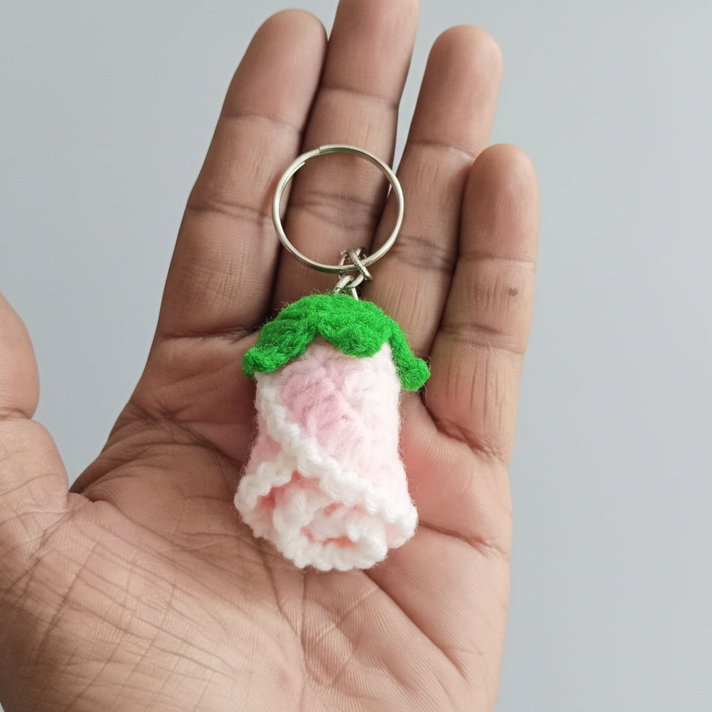 Crochet Keychain (wool) - Pink Rose
