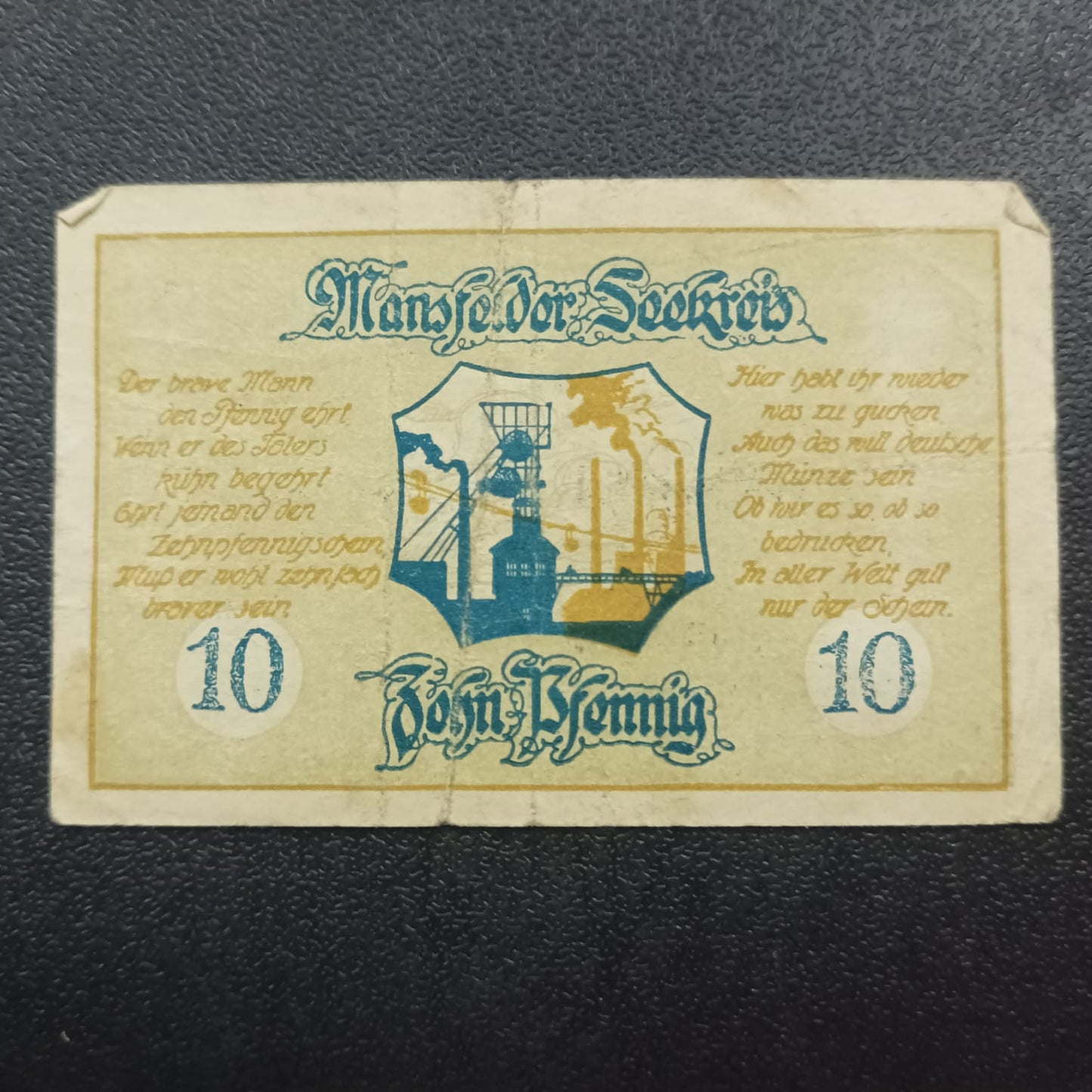 10 Pfennigs 1920 -District of Mansfelder Seekreis (Prussian province of Saxony) - German Notgeld (Ref : AUC0766)