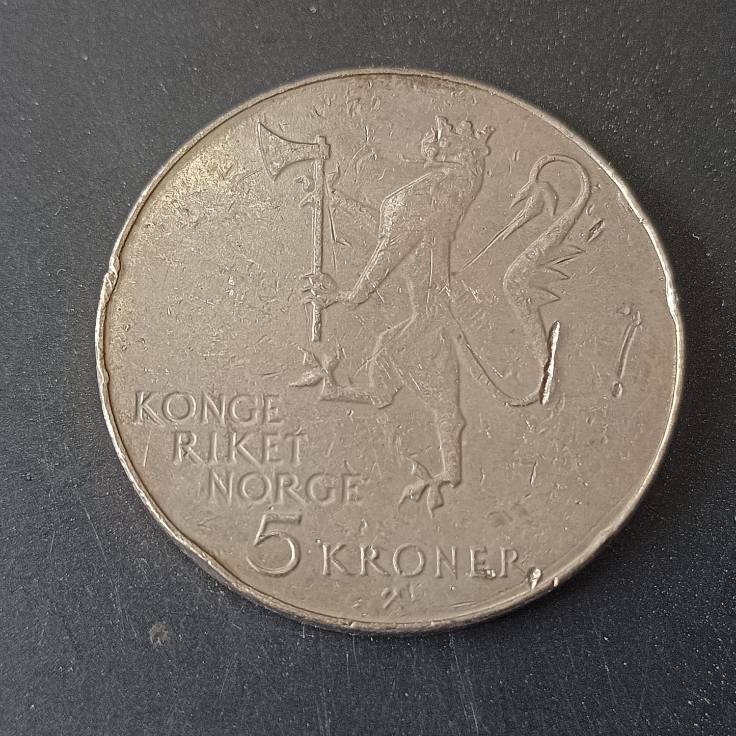 5 Kroner 1975 (150th anniversary - Immigration to America) - Norway (Ref: AUC1802)