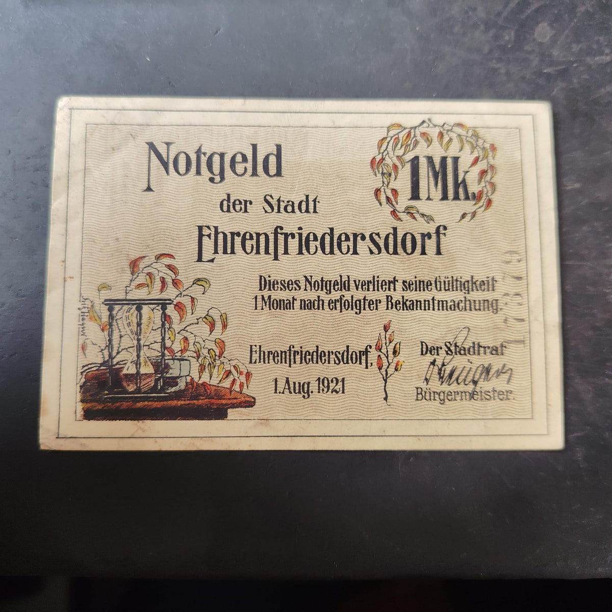 1 Mark City of Ehrenfriedersdorf (Federal state of Saxony) German Notgeld (Ref : AUC1981)