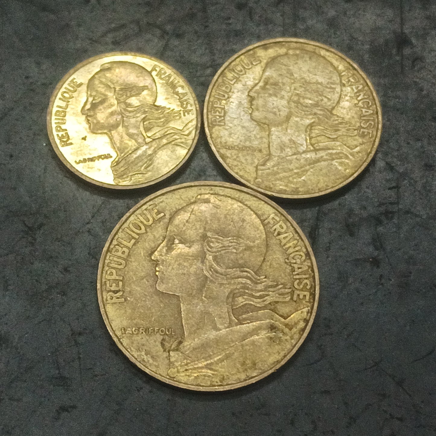 Set of 3 Coins - 5/10/20 Centime France (Random Years)