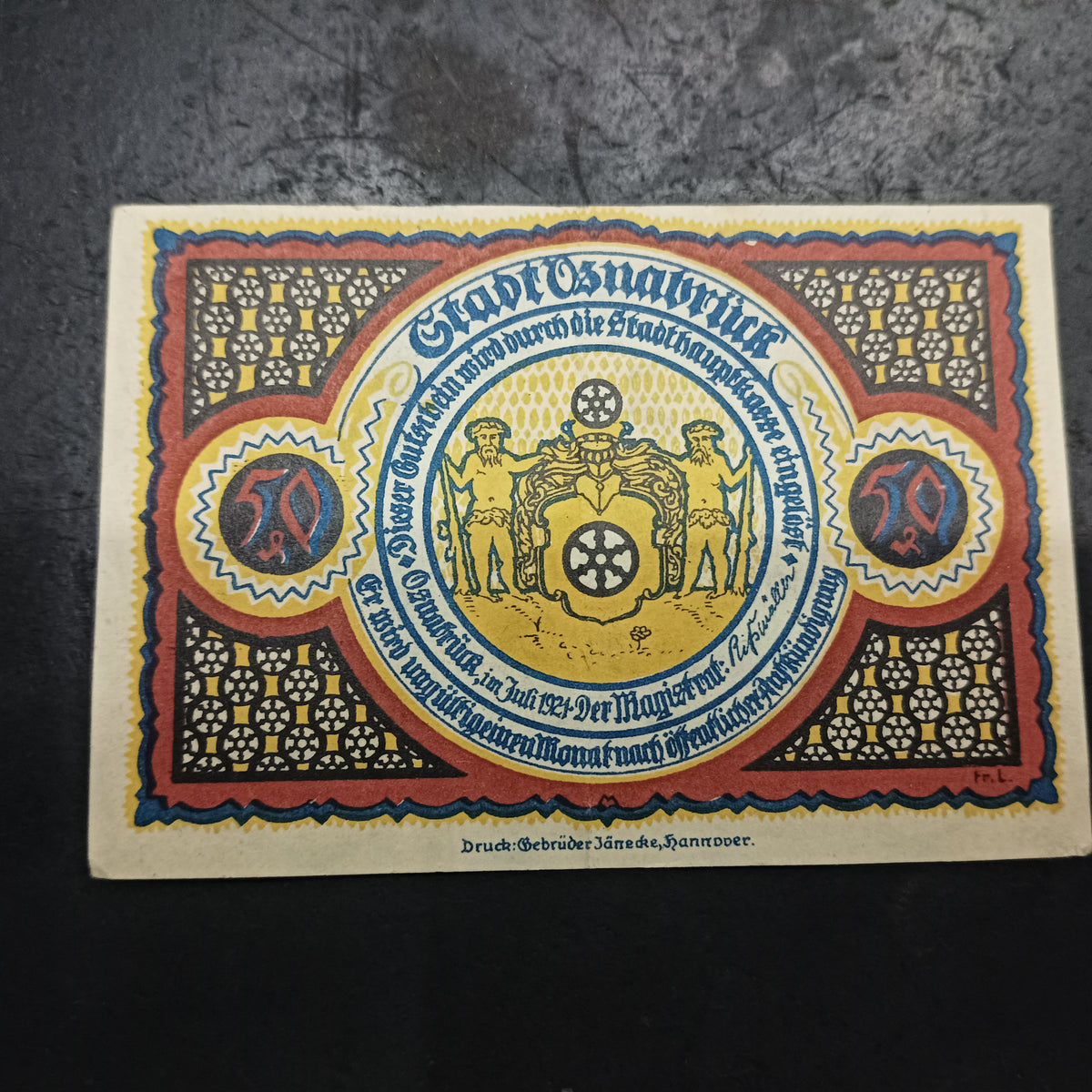 50 Pfennig 1921 - City of Osnabrück (notgeld) (Prussian province of Hanover - German Notgeld (Ref: AUC1888)