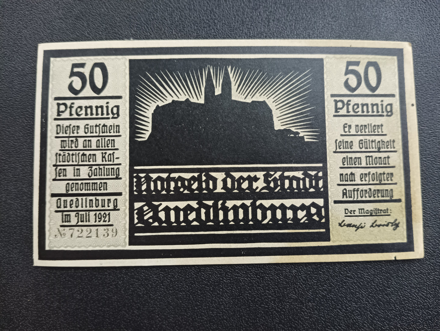 50 Pfennigs 1921- City of Quedlinburg (Prussian province of Saxony) - German Notgeld (Ref: AUC049)