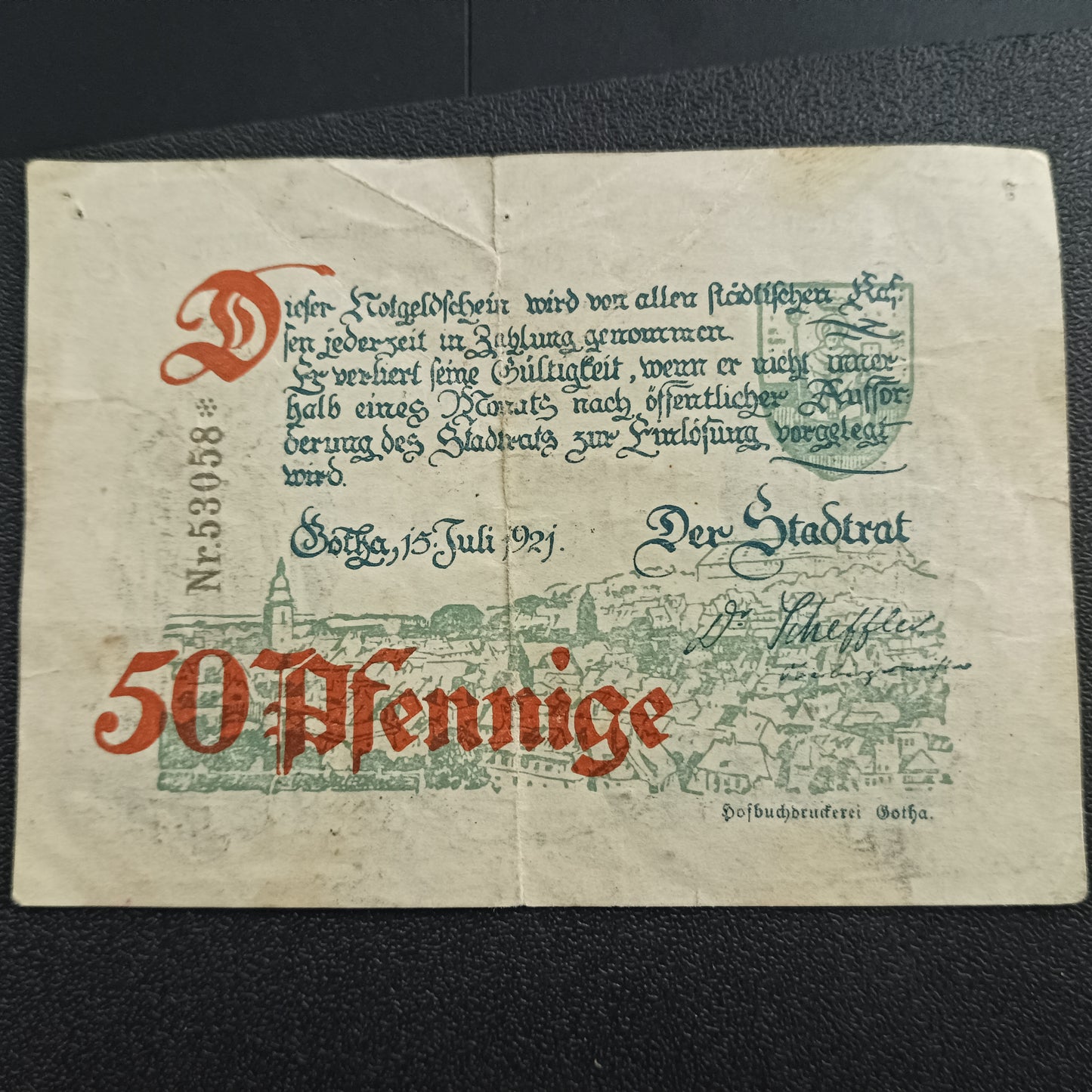 50 Pfennigs 1921-City of Gotha (Thuringia) (Federal state of Thuringia - German Notgeld (Ref : AUC0730)