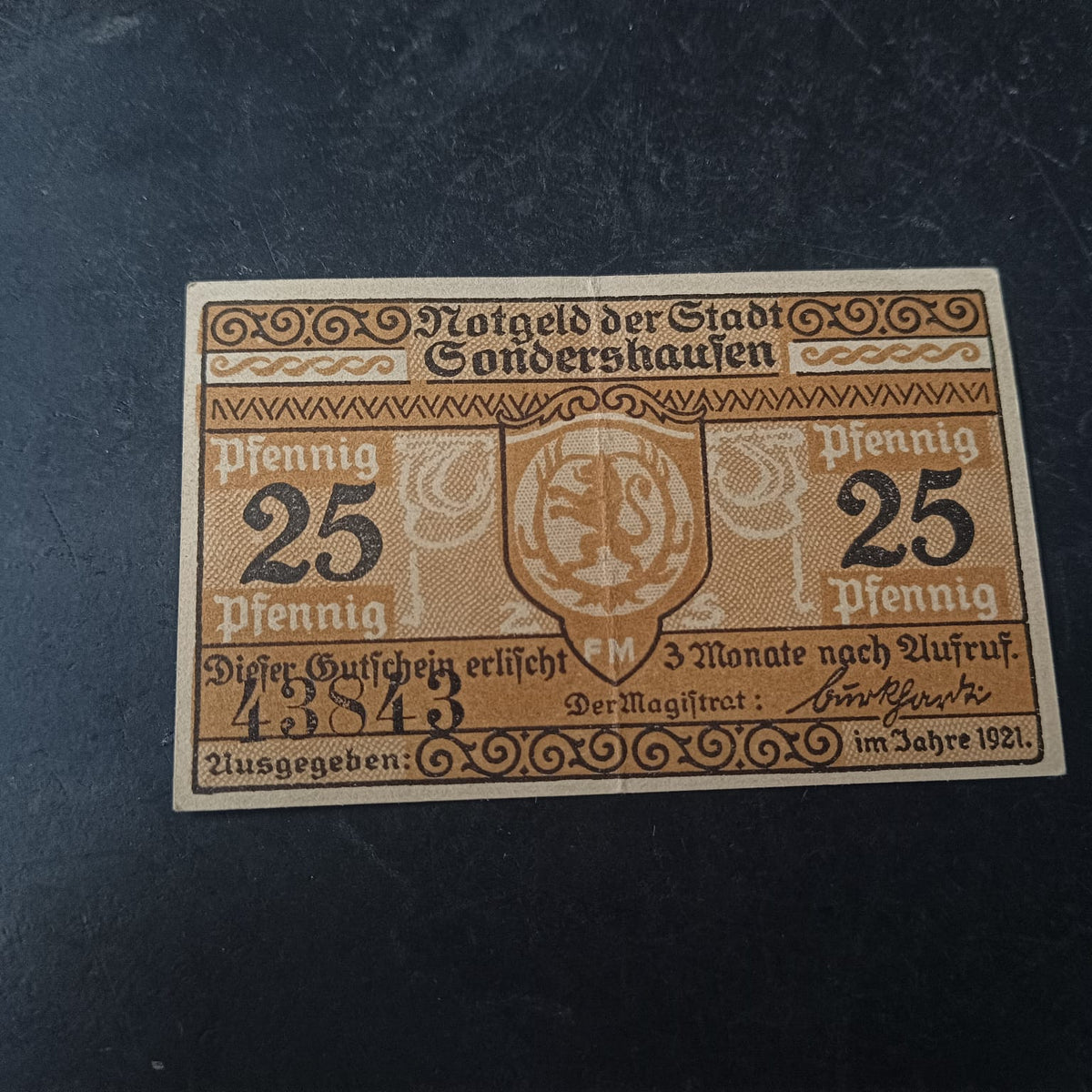 25 Pfennig 1921 - 	City of Sondershausen (Thuringia) (Federal state of Thuringia) - German Notgeld (Ref : AUc2037)