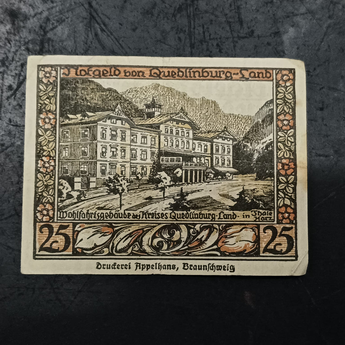 25 Pfennigs 	District of Quedlinburg-Land (Prussian province of Saxony) - German Notgeld (Ref: AUc1943)