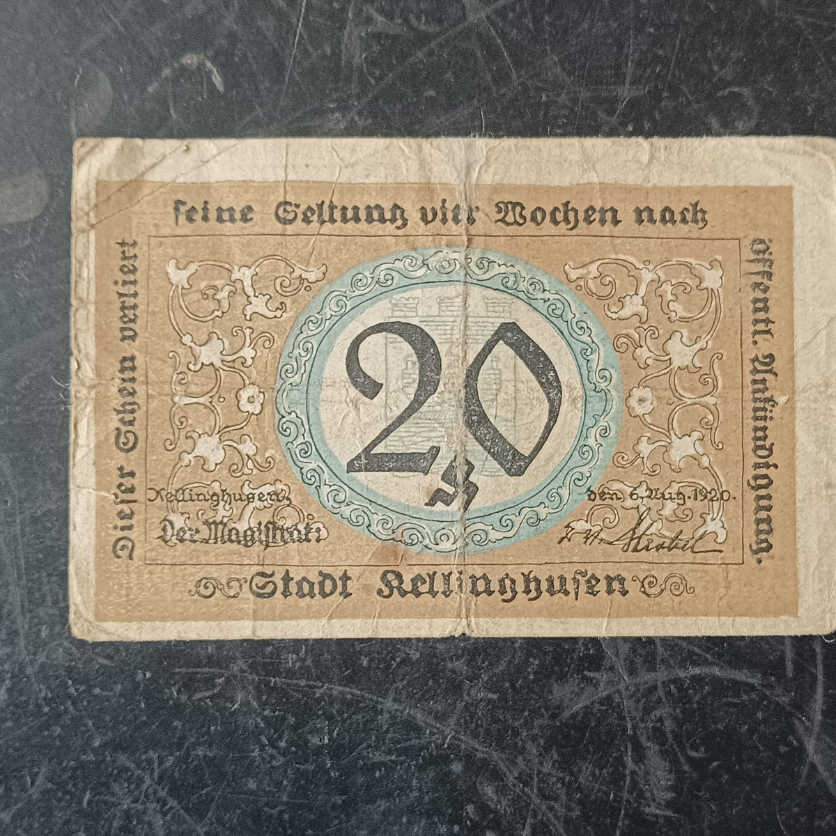 20 Pfennig 1920 - City of Kellinghusen (Prussian province of Schleswig-Holstein) - German Notgeld (Ref: AUC1953)