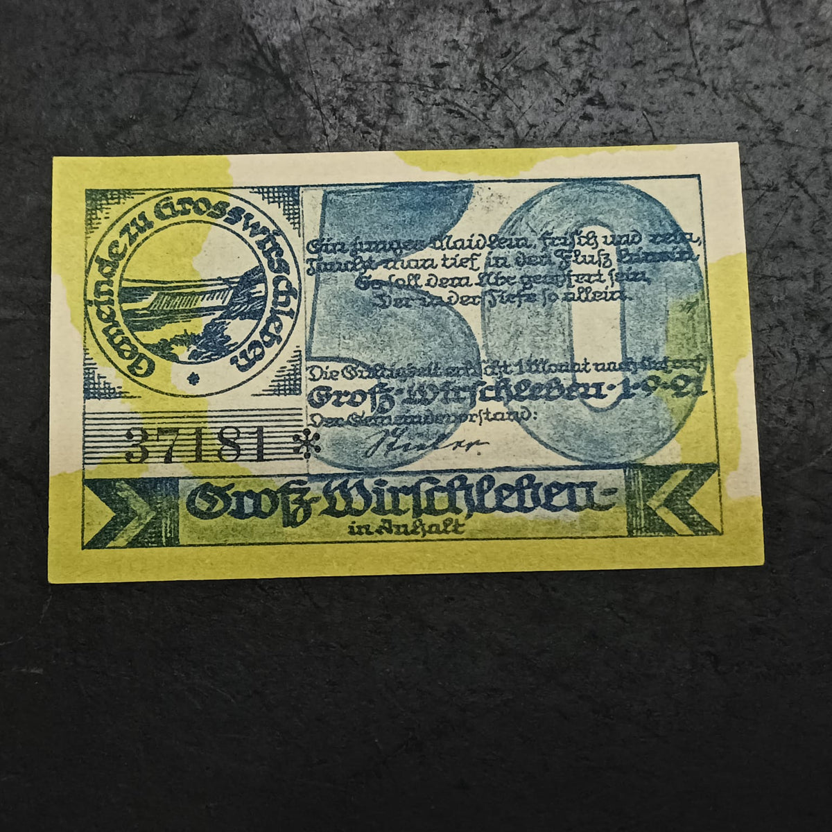50 Pfennigs 1921 - Municipality of Großwirschleben (Federal state of Anhalt) -  German Notgeld (ref: AUc2093)