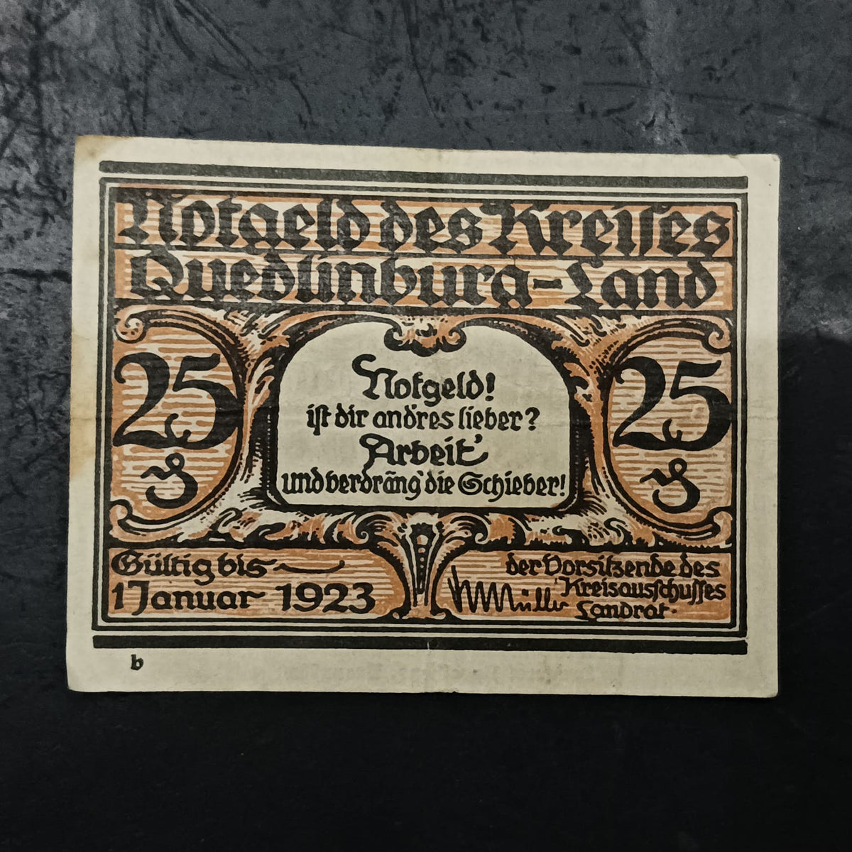 25 Pfennigs 	District of Quedlinburg-Land (Prussian province of Saxony) - German Notgeld (Ref: AUc1943)