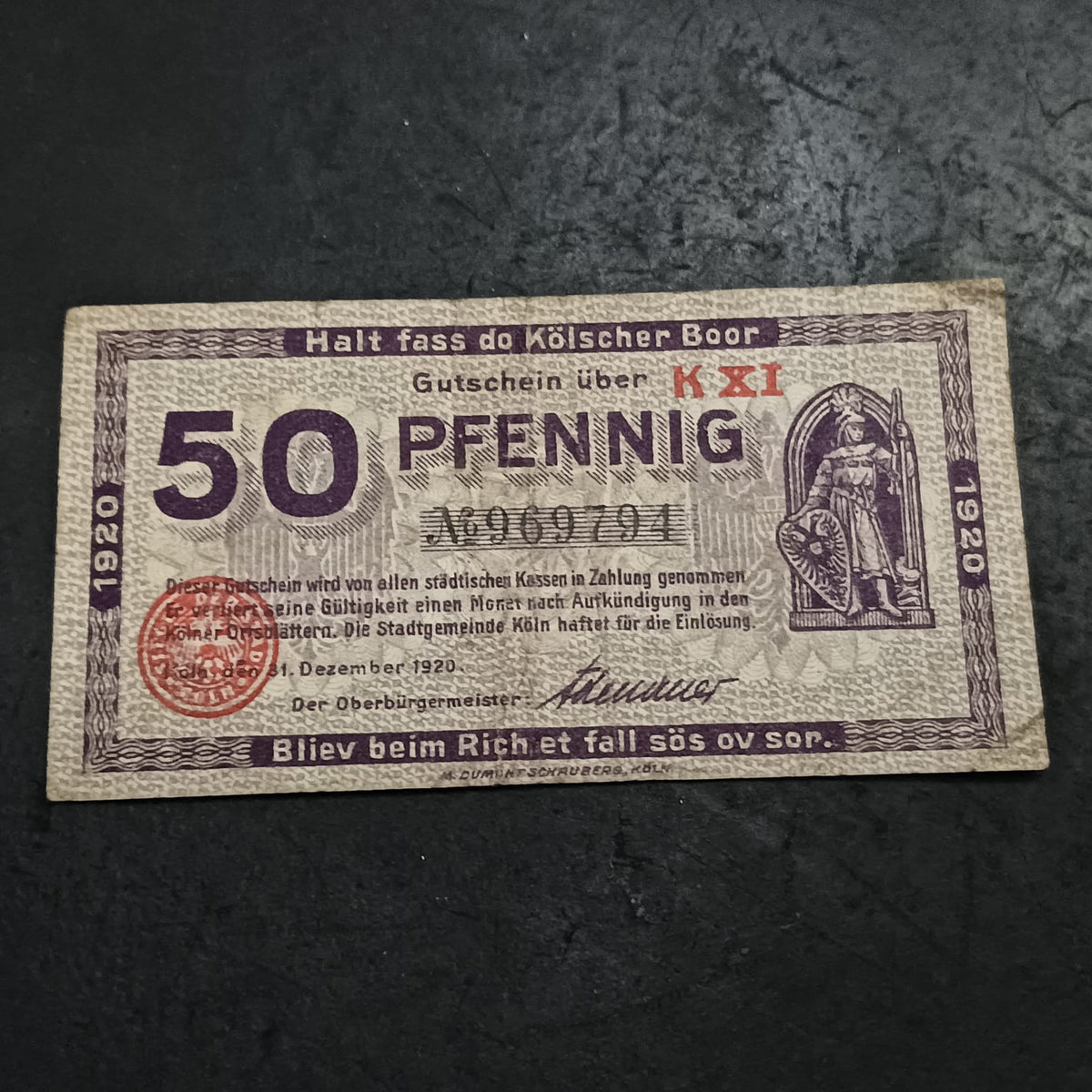50 Pfennigs (1917-1918) - City of Cologne (notgeld) (Prussian province of Rhine) - German Notgeld (Ref: AUC2090)