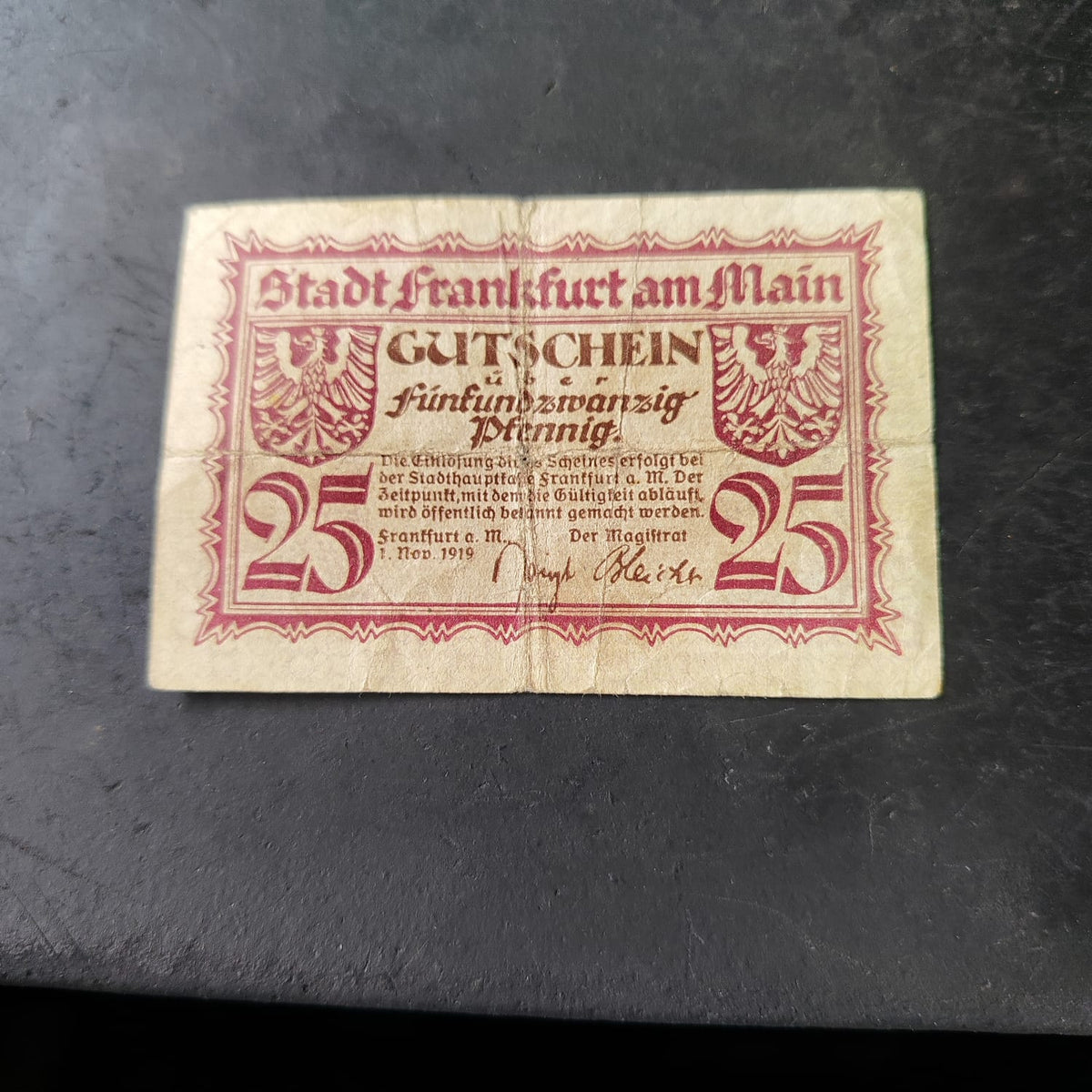 25 Pfennigs 1919 - City of Frankfurt am Main (Prussian province of Hesse-Nassau) - German Notgeld (Ref : AUC1975)