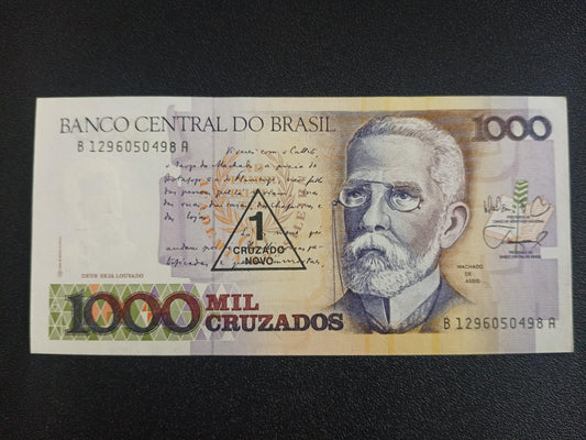 1 Cruzado Novo 1989 UNC - Brazil (Overprint on 1000 Cruzados)