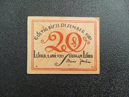 20 Pfennig 1921 - City of Lübeck - German Notgeld