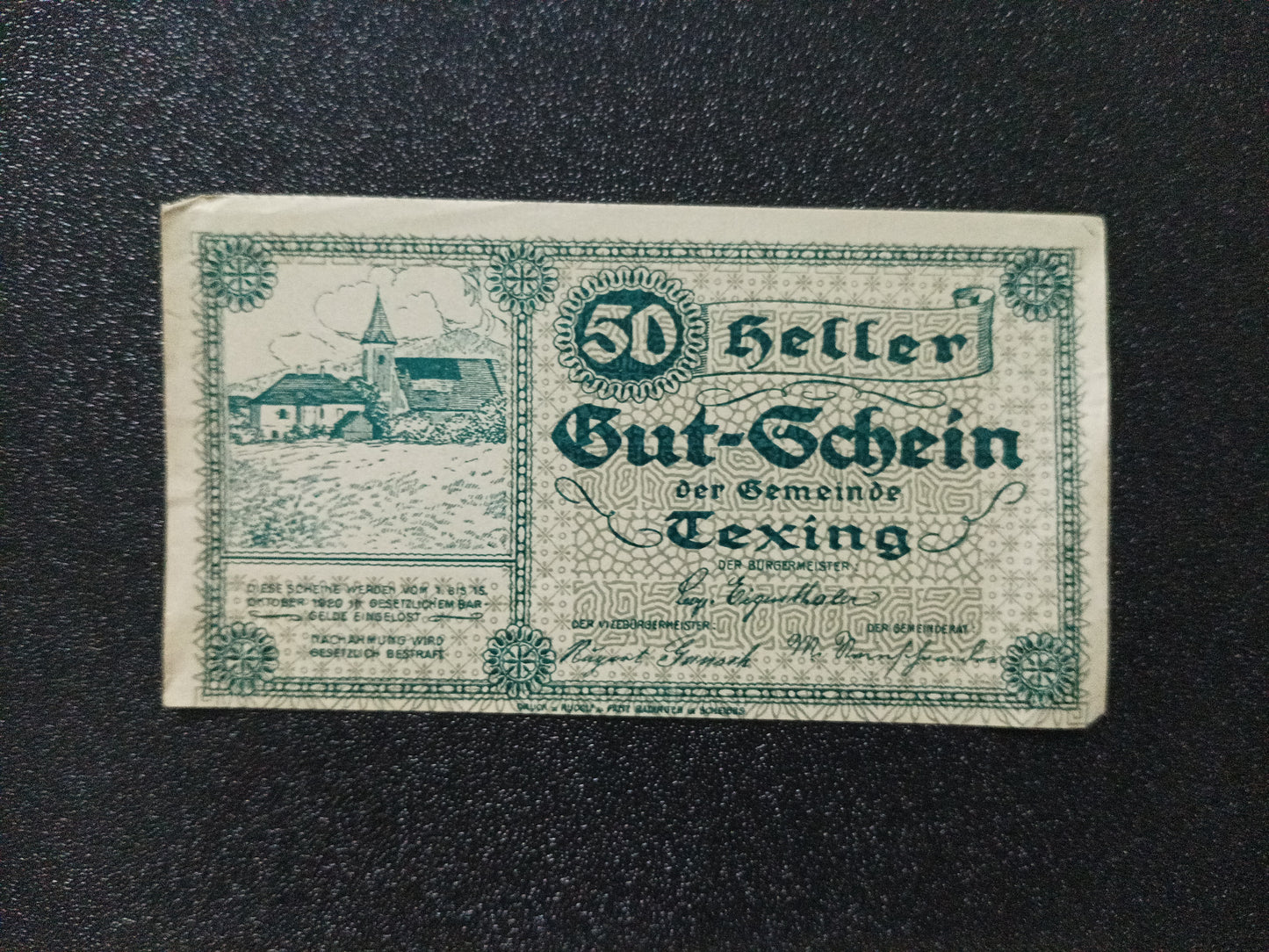 50 Heller 1920 - Municipality of Texing - Austrian Notgeld (Ref : 170747N)