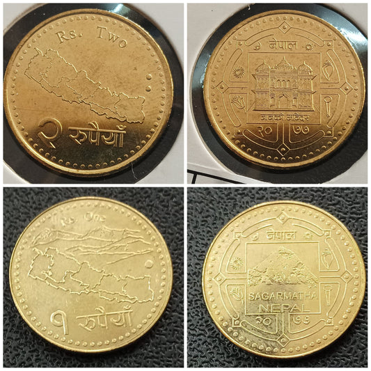 Nepal - Set of 2 UNC coins (1 & 2 Rupiyah)