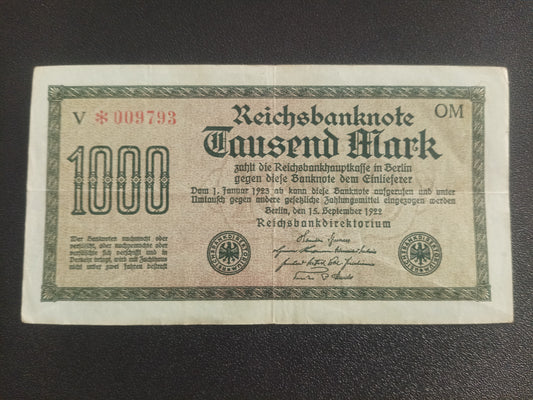 1000 Mark 1922 (Reichsbanknote) - Germany (Ref : 301011N)