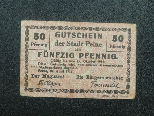 50 Pfennig 1917 - City of Peine - German Notgeld (Ref : 141208N)