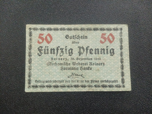 50 Pfennig 1919 - City of Rienerz - German Notgeld (Ref : 141205N)