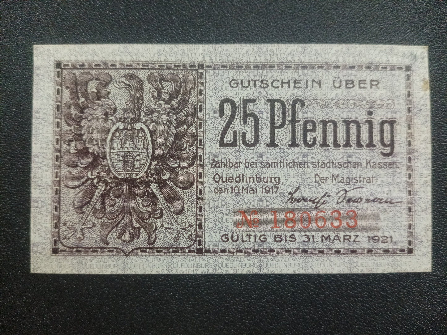 25 Pfennigs 1917 - City of Qjedlinburg - German Notgeld ( Ref : 141201N)