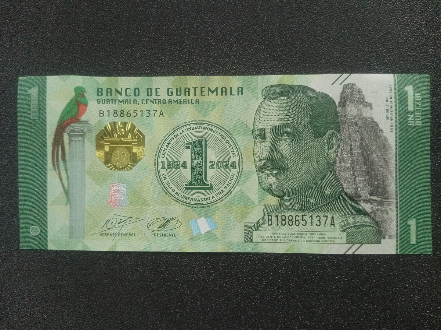 1 Quetzal 2024 UNC (100 Years of Quetzal Currency) - Guatemala Commemorative Issue