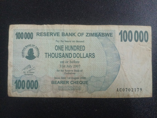 100000 Dollars (Bearer Cheque) 2006 - Zimbabwe (Ref : 301204N)