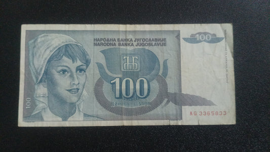 100 Dinara 1992 - Yugoslavia (Ref : 010131N)