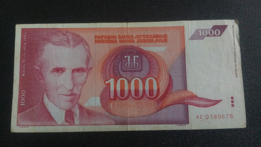 1000 Dinara 1992 - Yugoslavia (Ref : 010129N)