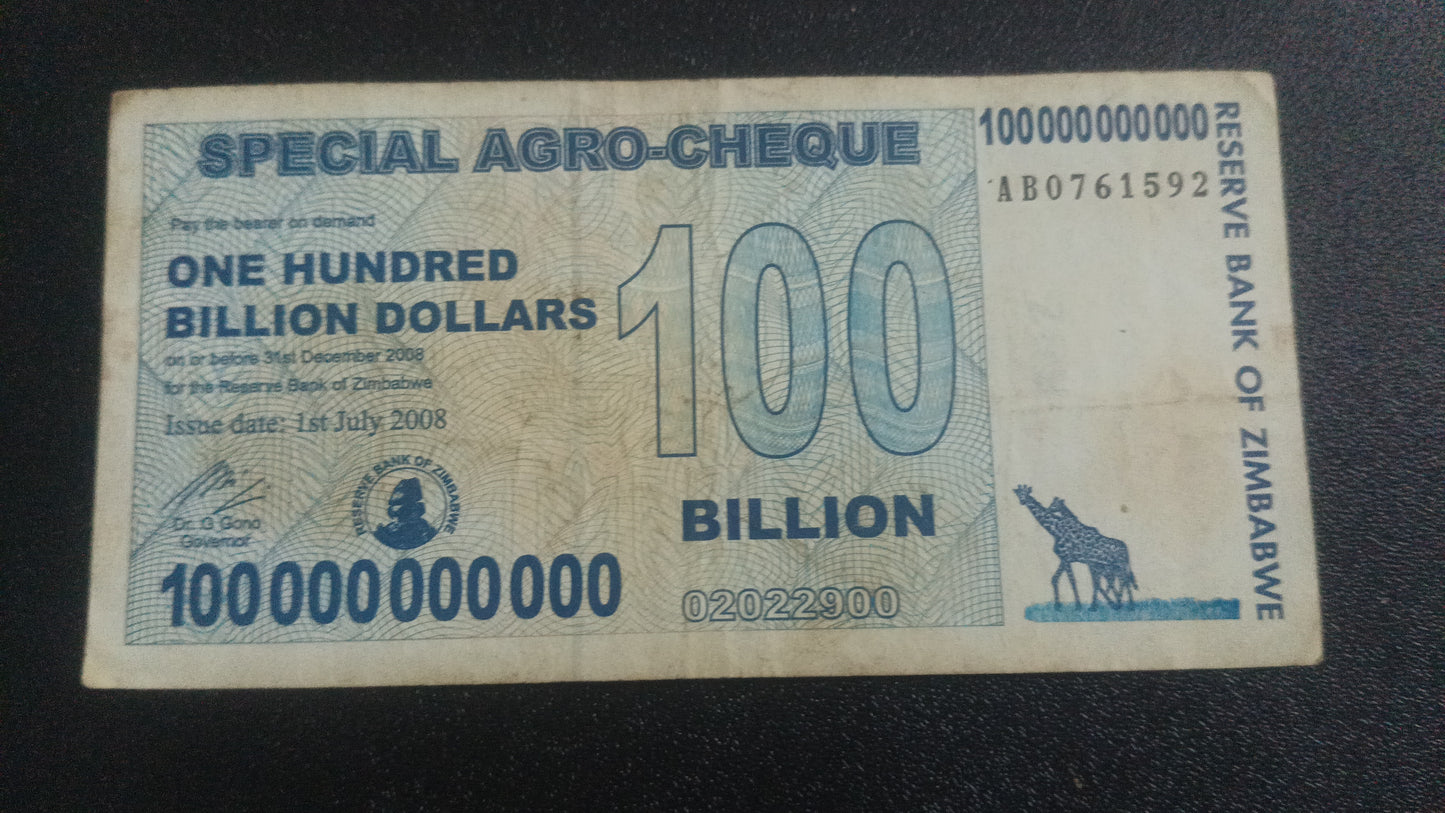 100 Billion Dollars 2008 - Zimbabwe (Ref : 010120N) - Special Agro Cheque