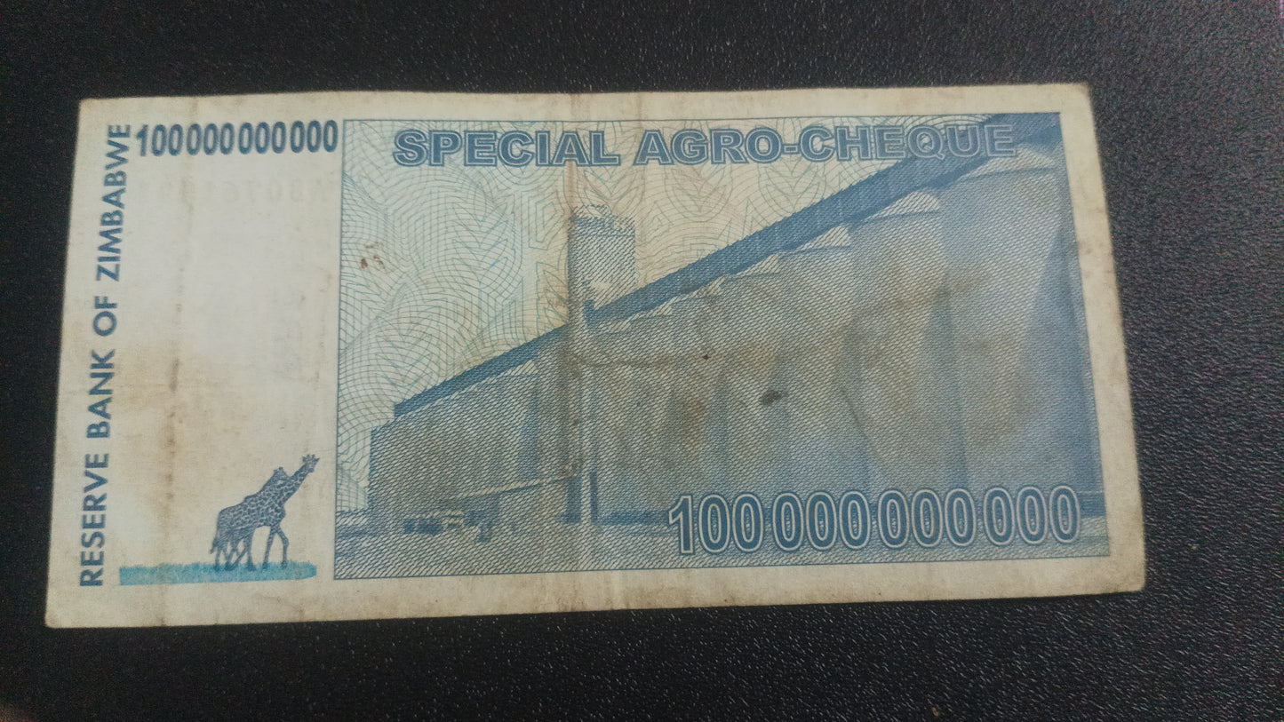 100 Billion Dollars 2008 - Zimbabwe (Ref : 010120N) - Special Agro Cheque