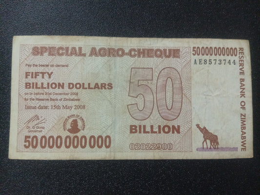 50 Billion Dollars 2008 - Zimbabwe (Ref : 090104N) - Special Agro Cheque