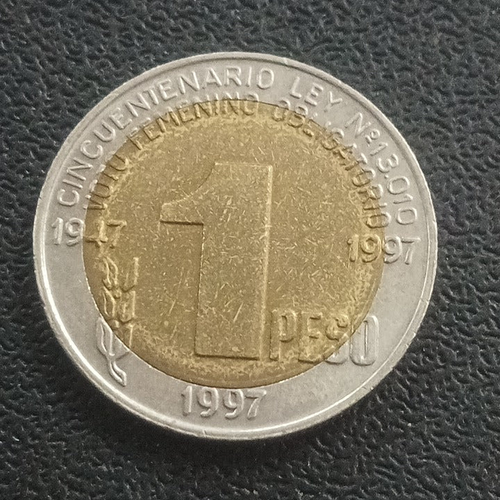 1 Peso 1997 (50th Anniversary - Women's Sufferage) - Argentina : Circulating Commemorative Coin