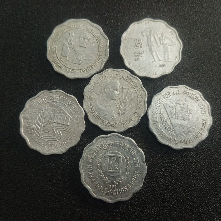 Set of 6 Aluminum 10 Paise Commemorative Coins (VF+ to XF+)