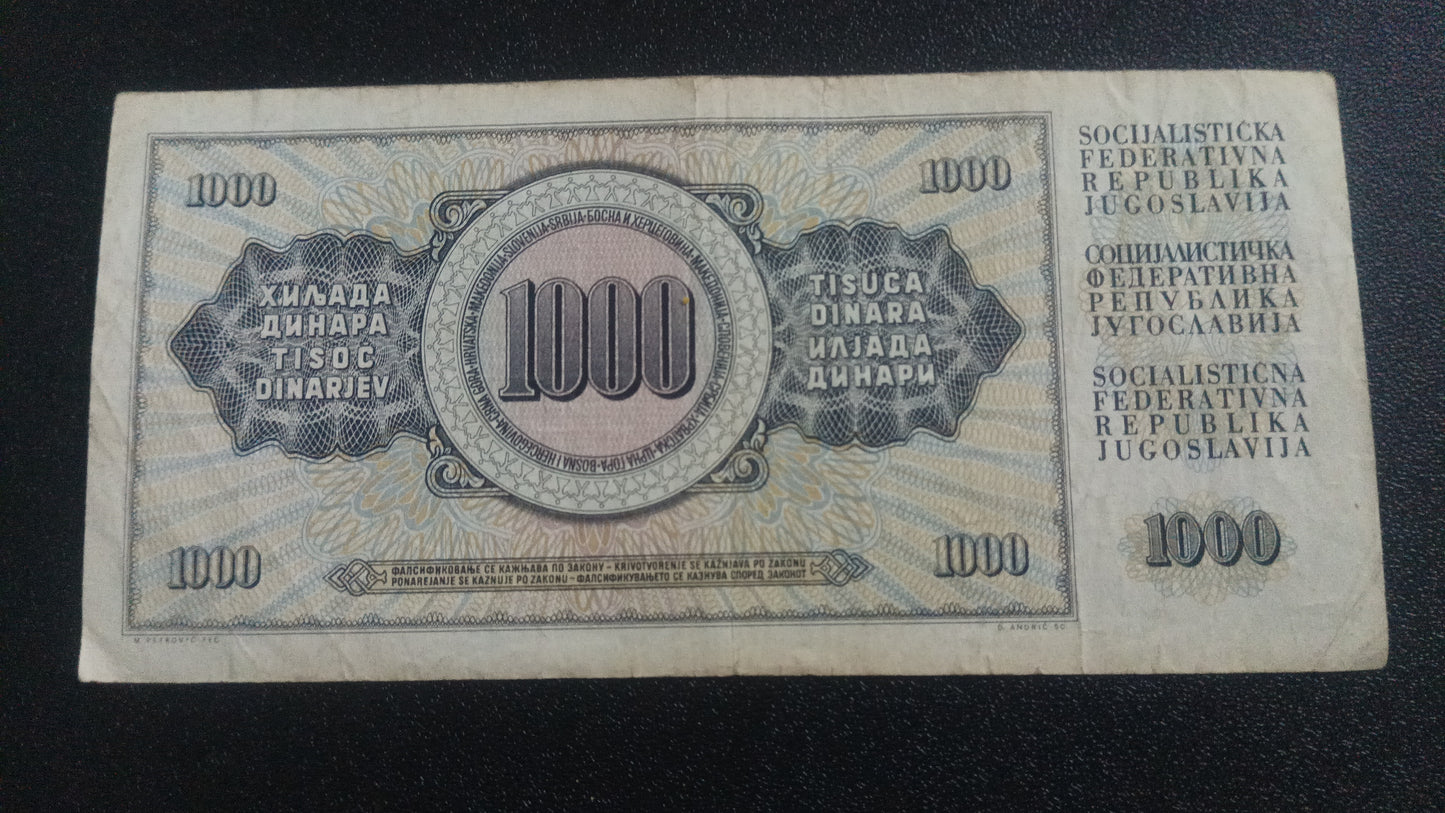 1000 Dinara 1981 - Yugoslavia