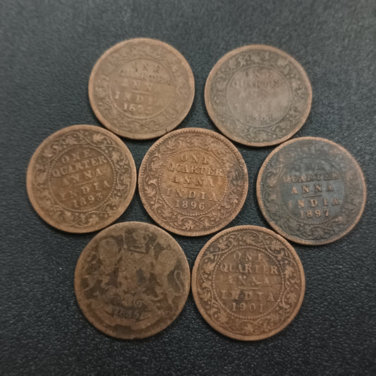 Lot of 7 Different Years 1/4 Anna (1 EIC + 6 Victoria) - (Ref : AUC0700)