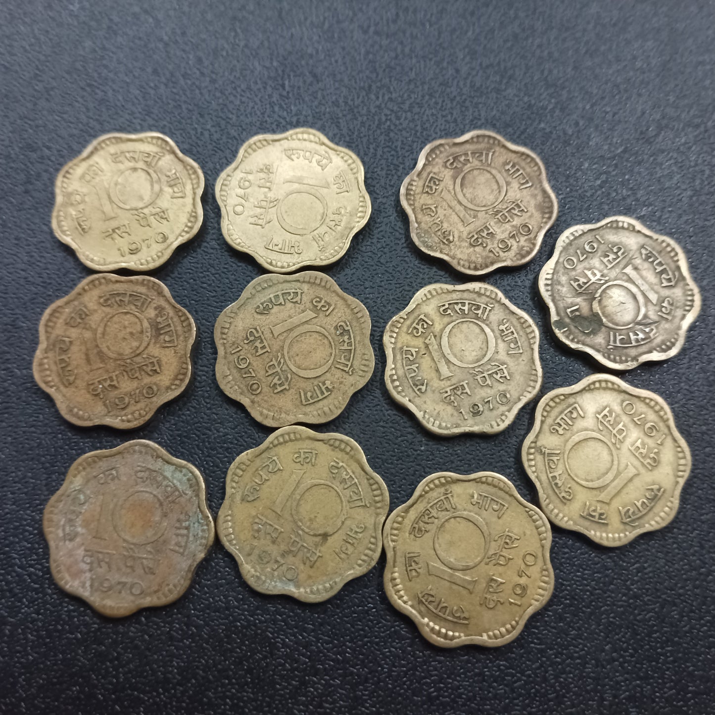 Lot of 10 Scarce Coins of 10 Paise 1970 Calcutta - (Ref : AUC0701)