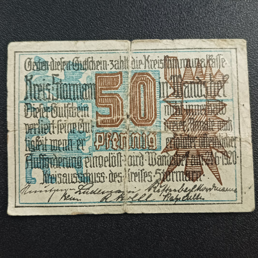 50 Pfennigs 1920 	District of Stormarn (Prussian province of Schleswig-Holstein) - German Notgeld (Ref : AUC0733)