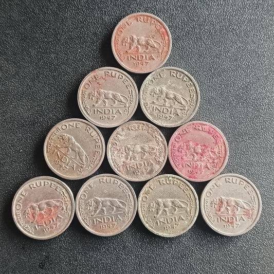 Lot of 10 Coins - 1 Rupee 1947 George VI (Ref : AUC0969)