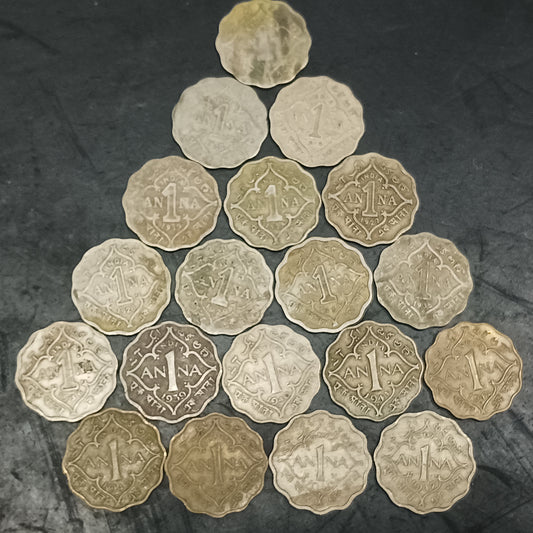 Lot of 19 Coins - All Different Years 1 Anna George 5 & George 6 - (1912/17/18/19/24/27/28/29/34/35/36/39/40/41/42/43/44/46/47)(Ref : AUC1455)