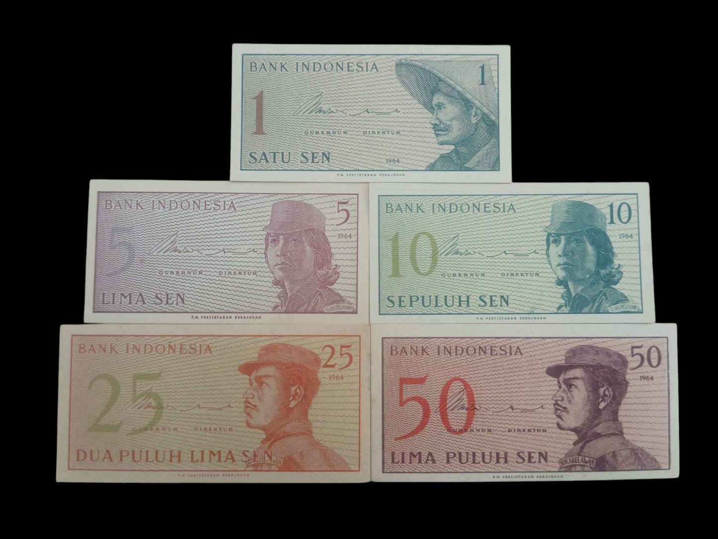 Indonesia - Set of 5 Old UNC Notes ( 1/5/10/25/50 Sen 1964)