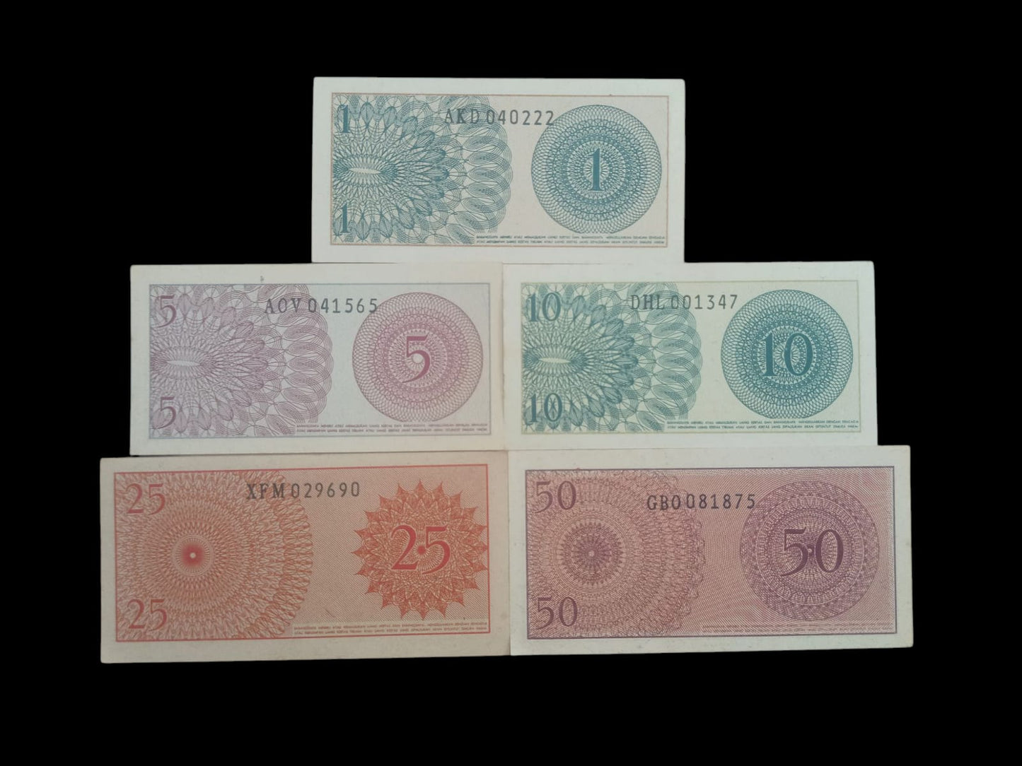 Indonesia - Set of 5 Old UNC Notes ( 1/5/10/25/50 Sen 1964)