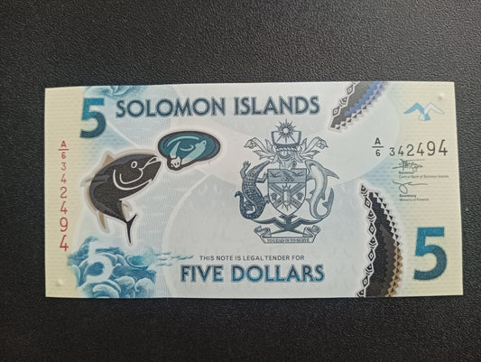 5 Dollars (2019-2022) UNC Polymer Note : Solomon Islands