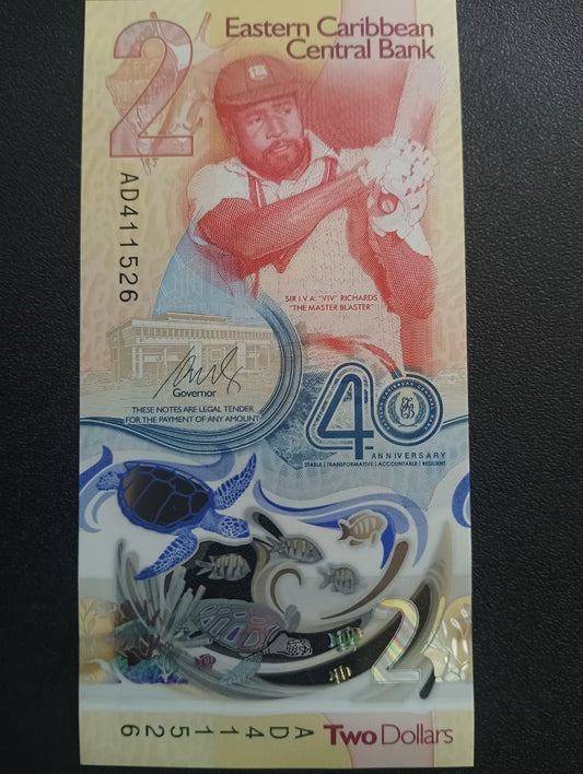 2 Dollars 2023 UNC Polymer Note (40 Years of the Eastern Caribbean Central Bank) - Eastern Caribbean States