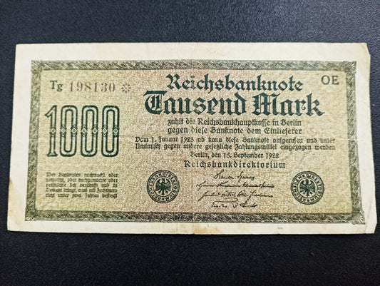 1000 Mark 1922 (Reichsbanknote) - Germany (Ref : 291004N)