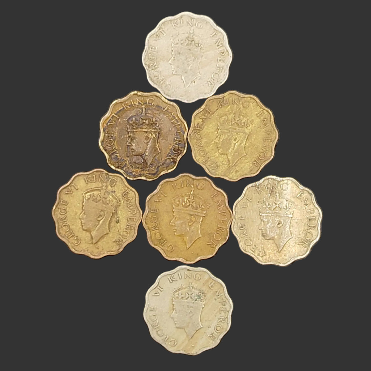 Set of 7 1 Anna Coins 1940/42/43/44/45/46/47 George VI
