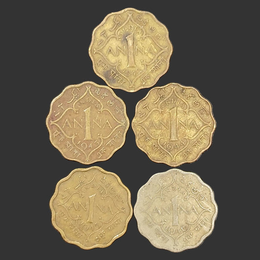 Set of 5 1 Anna Coins 1942/43/44/45/46 George VI